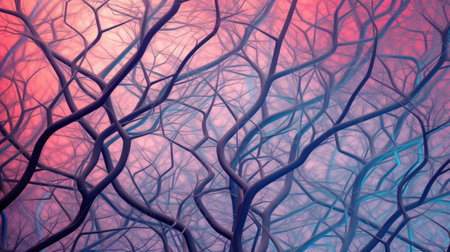 the mesmerizing patterns created by the intertwining branches of trees. The intricate network of branches weaves together, creating a captivating display of natural design.の素材