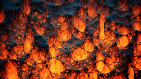 This photograph captures the mesmerizing beauty of glowing embers as they burn, forming intricate and abstract patterns. The warm hues and delicate shapes create a sense of enchantment and mystery.の素材