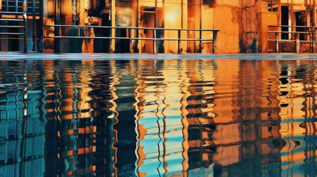 hidden reflections by seeking out unexpected surfaces act as mirrors. The image captures an intriguing abstract reflection found in an unconventional location, such as a puddle or a metallic objectの素材