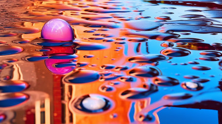 hidden reflections by seeking out unexpected surfaces act as mirrors. The image captures an intriguing abstract reflection found in an unconventional location, such as a puddle or a metallic objectの素材