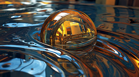 hidden reflections by seeking out unexpected surfaces act as mirrors. The image captures an intriguing abstract reflection found in an unconventional location, such as a puddle or a metallic objectの素材