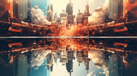 a reflection upside down. The inverted reflection creates an intriguing visual paradox, where the laws of gravity seem to be defied. perception of reality and explore the boundaries of visual.の素材