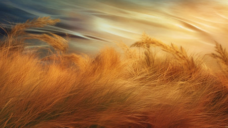 the ethereal beauty of nature's dance with the wind. The image showcases graceful ripples and mesmerizing patterns formed on sand dunes or in grassy fields as the gentle breeze caresses them.の素材