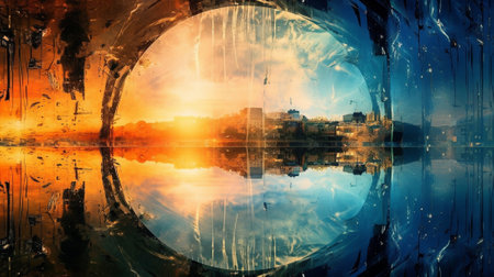 The reflection is intentionally manipulated to obscure the subject and make it difficult to discern what is being reflected. Through the looking glass, a world of mystery and illusion emergesの素材