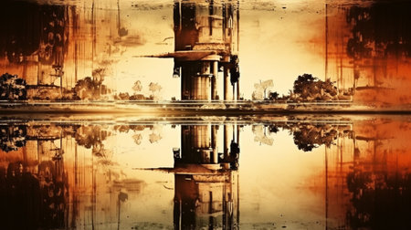 a reflection upside down. The inverted reflection creates an intriguing visual paradox, where the laws of gravity seem to be defied. perception of reality and explore the boundaries of visual.の素材