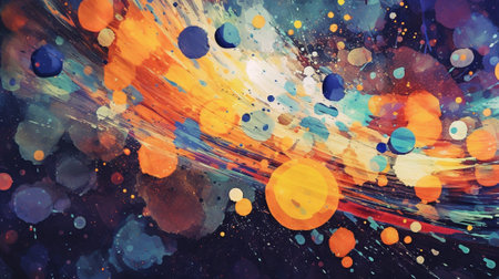 a blend of intentional and spontaneous paint splatters converge to create an abstract background. This composition strikes a delicate balance between structure and spontaneityの素材