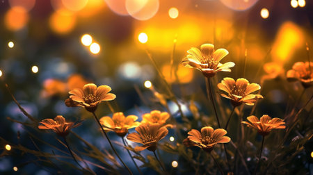beauty of nature's sparkle through colorful bokeh. The image showcases sunlight filtering through leaves or flowers, creating a mesmerizing display of vibrant and shimmering bokeh patterns.の素材