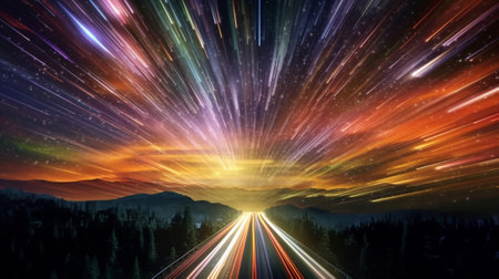 the enchanting movement of stars and the mesmerizing trails left behind by passing airplanes against the night sky. The intentional camera movement creates a dreamy and abstract backgroundの素材