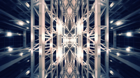 a mesmerizing display of symmetrical industrial architecture or infrastructure, highlighting the inherent beauty of its geometric patterns. the precision and balance found in these structuresの素材