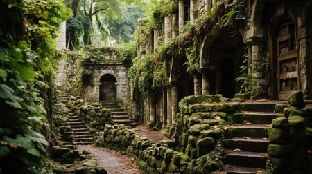 a remote landscape, where forgotten ruins whisper the stories of a civilization long gone. Discover the remnants of a forgotten world, where crumbling walls and weathered artifactsの素材