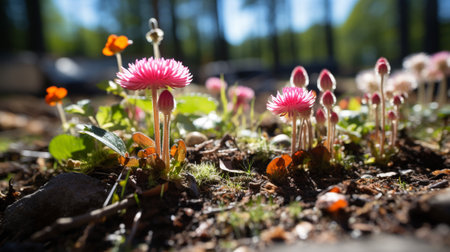 a lesser-known wildflower meadow or vibrant moss-covered forest floor. Discover the hidden beauty of nature's delicate artwork as you capture the vivid colors, patterns, and texturesの素材