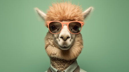 a cute alpaca radiating charm as it dons a pair of trendy sunglasses. Set against a captivating pastel background, the alpaca exudes a unique blend of playfulness and style.の素材