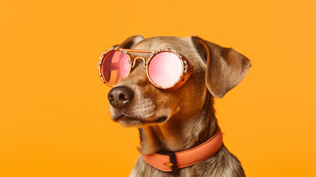 an adorable dog exuding style and confidence as it sports a pair of trendy sunglasses. Against a pastel background, the pup captures attention with its fashionable accessory and irresistible charm.の素材