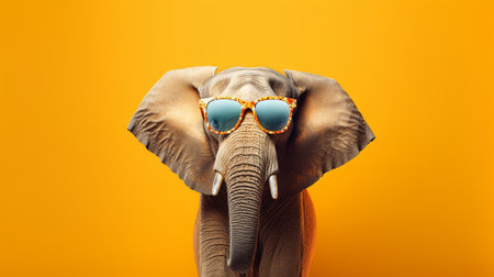 an endearing elephant donning a pair of trendy sunglasses, set against a delightful pastel background. The juxtaposition of the majestic creature and the fashionable accessoryの素材