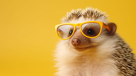 an adorable hedgehog sporting a pair of trendy sunglasses against a captivating pastel background. The vibrant colors and charming subject create a whimsical scene that exudes style and personality.の素材