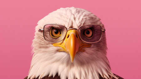 the essence of a majestic eagle, adorned with trendy sunglasses, set against a pastel background. The eagle's gaze exudes confidence and sophisticationの素材