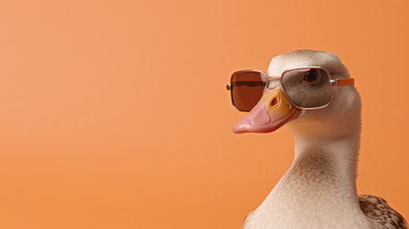 an adorable duck wearing stylish sunglasses, adding a touch of swag to its already charming appearance. The duck stands out against a soft pastel background, creating a cheerful and playful sceneの素材