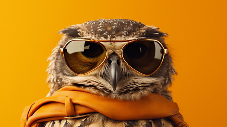 an owl steals the spotlight with its fashionable of eyewear. Against a dreamy pastel background, the owl confidently rocks a pair of trendy sunglasses, exuding a sense of style and individualityの素材