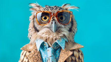 an owl steals the spotlight with its fashionable of eyewear. Against a dreamy pastel background, the owl confidently rocks a pair of trendy sunglasses, exuding a sense of style and individualityの素材