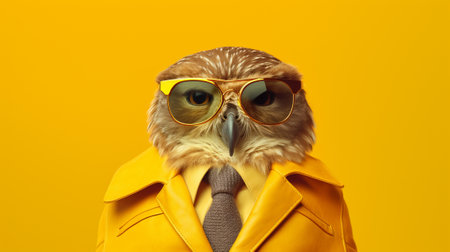 an owl steals the spotlight with its fashionable of eyewear. Against a dreamy pastel background, the owl confidently rocks a pair of trendy sunglasses, exuding a sense of style and individualityの素材