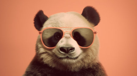 an adorable panda donning a pair of stylish sunglasses against a delightful pastel background. exudes an air of relaxation and confidence, making it the epitome of coolness in the animal kingdom.の素材