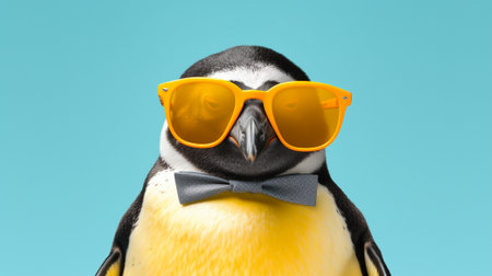 a delightful penguin sporting stylish sunglasses against a vibrant pastel background. The penguin exudes a sense of coolness and charm, creating a visually captivating scene.の素材