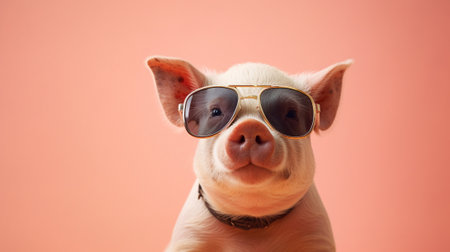 an adorable pig wearing trendy sunglasses against a mesmerizing pastel background. The pig exudes confidence and style, while the pastel hues create a whimsical atmosphere.の素材