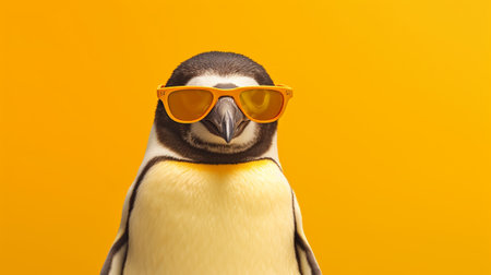 a delightful penguin sporting stylish sunglasses against a vibrant pastel background. The penguin exudes a sense of coolness and charm, creating a visually captivating scene.の素材