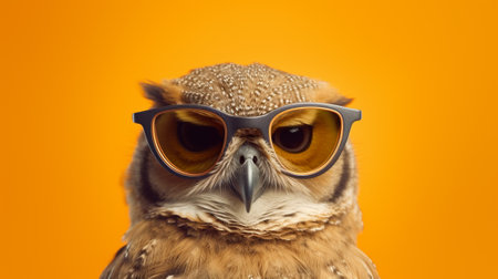 an owl steals the spotlight with its fashionable of eyewear. Against a dreamy pastel background, the owl confidently rocks a pair of trendy sunglasses, exuding a sense of style and individualityの素材