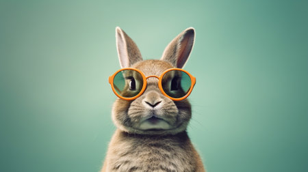 This vibrant image captures the playful essence of a rabbit donning stylish sunglasses against a backdrop of soothing pastel hues. The pastel background creates a serene atmosphereの素材