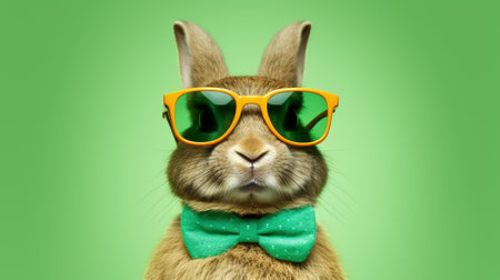 This vibrant image captures the playful essence of a rabbit donning stylish sunglasses against a backdrop of soothing pastel hues. The pastel background creates a serene atmosphereの素材