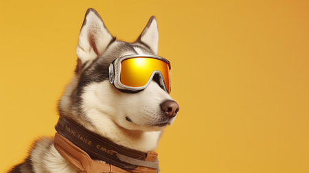 a Siberian Husky exuding a sense of style and charisma as it confidently wears a pair of trendy sunglasses. Against a pastel background, the husky's striking featuresの素材