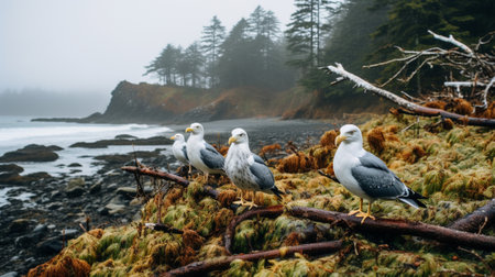 Capture mesmerizing moments of interaction between coastal wildlife magnificent creatures and their coastal habitats, showcasing the delicate balance between land and sea.の素材