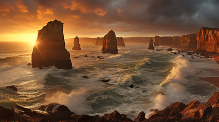 This photograph captures the awe-inspiring beauty of dramatic cliffs along the coast. The majestic cliffs rise to towering heights, showcasing their sheer grandeur and commanding presence.の素材
