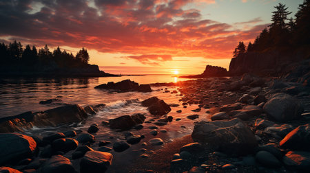 Witness the enchanting transformation of the coastal landscape during the golden hours of sunrise and sunset. Experience the warm and magical lightの素材