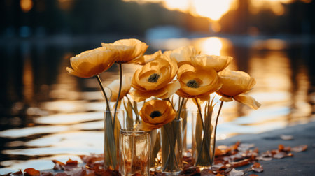 Immerse yourself in the enchanting embrace of the golden hour, as warm, radiant tones transform the landscape into a realm of ethereal beauty. light and shadow, revealing the world in a golden glow.の素材