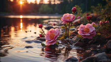 Immerse yourself in the enchanting embrace of the golden hour, as warm, radiant tones transform the landscape into a realm of ethereal beauty. light and shadow, revealing the world in a golden glow.の素材