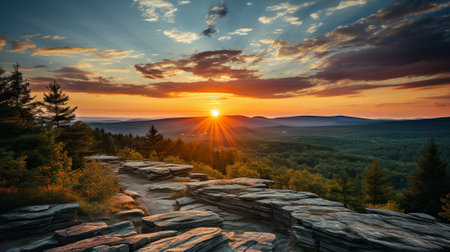 Immerse yourself in the captivating "Mountaintop Magic" as you venture to high-altitude locations and capture the breathtaking panoramic views of mountain ranges during sunrise or sunset.の素材