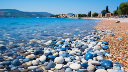 Immerse yourself in the soothing embrace of coastal tranquility. the peaceful and serene aspects of coastal landscapes, where calm waters gently caress the shore, delicate waves dance upon the sandの素材