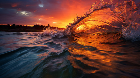 the breathtaking beauty of the ocean as seen from a surfer's perspective. It showcases the dynamic energy, freedom, and connection with nature that defines the surfer lifestyle.の素材