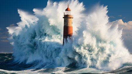 "Tidal Fury" depicts the awe-inspiring display of nature's raw power as colossal waves relentlessly crash against rugged cliffs. the exhilarating energy and force of the ocean, showcasing the dynamicの素材
