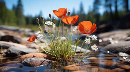 the vibrant blossoms, delicate petals, fresh greenery, and signs of new life that emerge during this transformative season. The colors and textures in the frame evoke a sense of rejuvenationの素材