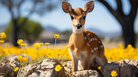 This image captures the rich tapestry of wildlife that calls the landscape home throughout the changing seasons. From playful interactions to serene moments of solitudeの素材
