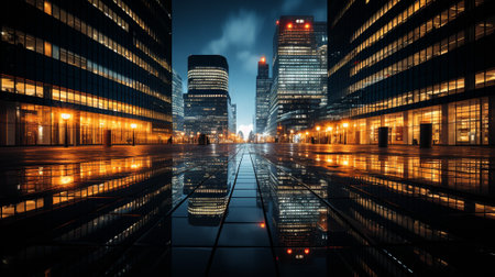 This photograph showcases the captivating beauty of architectural reflections, where buildings with reflective surfaces mirror the surrounding nature and cityscapes.の素材