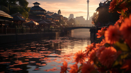 This image prompt invites photographers to capture the dynamic seasonal transitions within an urban oasis, showcasing the vibrant interplay between nature and the cityscape.の素材