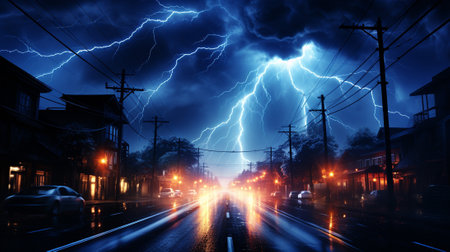 the exhilarating power and beauty of lightning strikes during thunderstorms bolts of lightning illuminate the sky and create a mesmerizing spectacle against the backdrop of the natural world.の素材