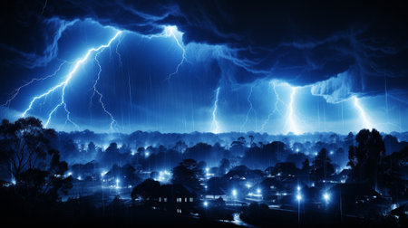 the exhilarating power and beauty of lightning strikes during thunderstorms bolts of lightning illuminate the sky and create a mesmerizing spectacle against the backdrop of the natural world.の素材