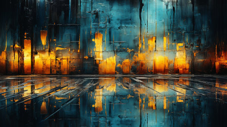 The dynamic and vibrant abstract patterns found in urban environments. It explores the interplay of light, color, and textures, showcasing elements like reflections on glass buildings and graffiti artの素材
