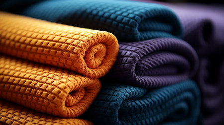 capturing the vibrant and intricate textures found in everyday objects. The photograph aims to showcase the richness and variety of textures present in fabrics, textiles, and rough surfaces.の素材