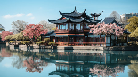 the breathtaking beauty of a renowned landmark mirrored perfectly in a tranquil, glassy lake. The calm waters create an ethereal scene, enhancing the iconic structure's splendorの素材